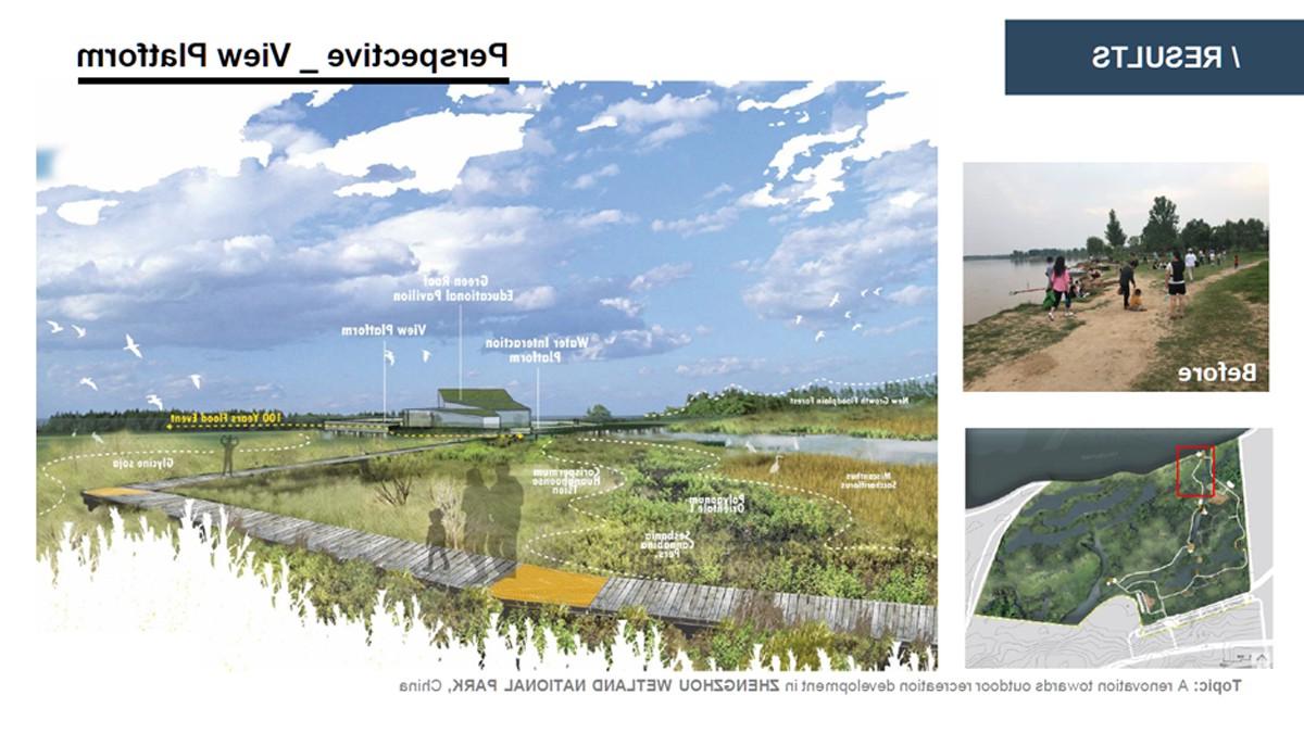 Landscape Architecture student project for a boardwalk through a wetland, birdseye view of the proposed plan.