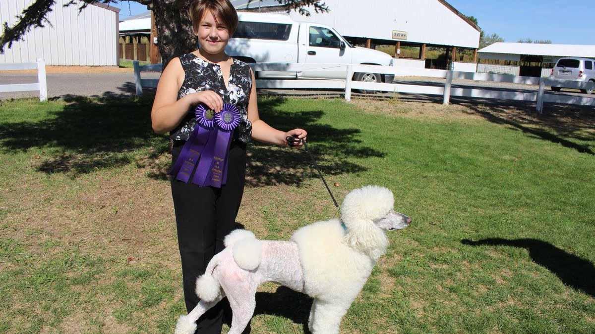 A girl showing her dog